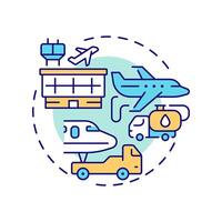 Aircraft ground handling multi color concept icon. Airline management, airplane maintenance. Round shape line illustration. Abstract idea. Graphic design. Easy to use in infographic, presentation vector