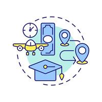 Aircraft rental multi color concept icon. Jet hire, service. Commerce, business. Round shape line illustration. Abstract idea. Graphic design. Easy to use in infographic, presentation vector