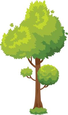Cartoon tree with lush green foliage growing in isolation against a white background, representing nature, growth, and environmental conservation
