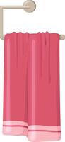 Soft pink towel draped over a metal towel rail, adding a touch of comfort and style to a bathroom setting, perfect for drying off after a shower or bath vector