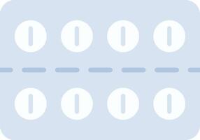 Light blue blister pack containing eight round white pills with a score line, arranged in two rows of four, representing pharmaceutical medication and healthcare vector