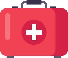 Red first aid kit closed with white cross symbol, representing emergency medical care and preparedness for accidents or injuries vector