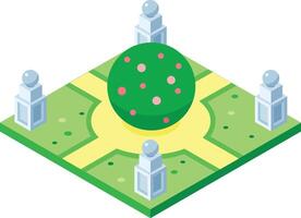 Vibrant park with blooming tree and street lamps in isometric view, creating a serene urban oasis perfect for relaxation and leisure vector