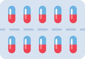 Red and blue capsules arranged in a blister pack represent a common method of pharmaceutical packaging for medication and healthcare vector
