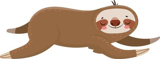 Adorable cartoon sloth crawling on the ground with closed eyes and a gentle smile, enjoying its slow paced life in its natural habitat vector