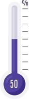 Purple thermometer indicating fifty percent, symbolizing measurement, temperature, performance, or progress in a simple yet effective visual representation vector