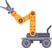 Modern robotic arm extending from mobile platform, demonstrating automation and advanced technology in industrial or manufacturing setting vector