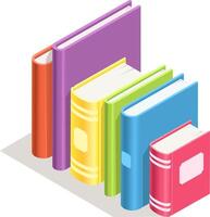 Hardcover books with colorful covers are standing upright, creating a visually appealing gradient effect with varying sizes and vibrant hues vector