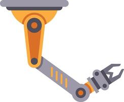 Robotic arm lifts an object in a modern factory, showcasing automation and advanced technology vector