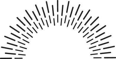 Retro radial speed lines emanating from a virtual center creating a half circle shape on a white background, ideal for vintage or comic designs vector
