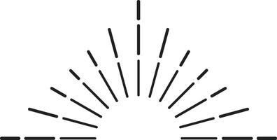 This retro sunburst design element features short lines and dashes arranged in a half circle shape, evoking a vintage aesthetic with its simple yet impactful composition vector