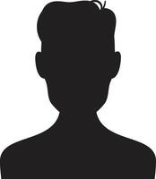 Black silhouette of a young man's bust, facing forward, isolated on a white background, representing anonymity, identity, and masculinity vector