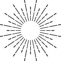 Black and white geometric sunburst design element radiating light beams from a central circle, creating a vintage or retro style vector