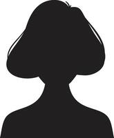 Black silhouette of a woman with medium length hair facing forward, isolated on a white background, representing anonymity, privacy, and online identity vector