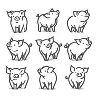 Rustic Pig Illustrations in Hand Drawn Line Art vector