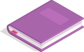 Closed purple book with bookmark lying open in isometric view, featuring a blank cover, providing ample copy space for titles or designs vector