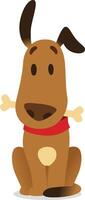 Happy brown dog sitting and holding a bone, wearing a red scarf in a cartoon illustration isolated on a white background vector