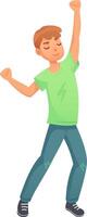 Energetic young man dancing with arms raised, celebrating success with enthusiasm and joy, expressing positive emotions through dynamic movement vector