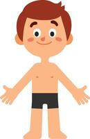 Cartoon illustration of a smiling boy showing his body wearing underwear, ideal for educational or healthcare content related to anatomy, hygiene, or puberty vector
