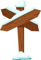 Snow covered wooden signpost indicating different directions, isolated on white background, ideal for winter or christmas projects vector