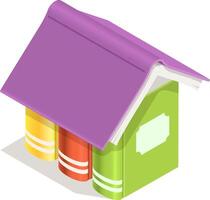 Open book acts as a roof, sheltering three colorful books underneath, creating a cozy and inviting image of knowledge and learning in this isometric illustration vector