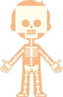 Simple stylized illustration of a child skeleton showing bones for anatomy lesson, with arms open and skull visible through skin vector