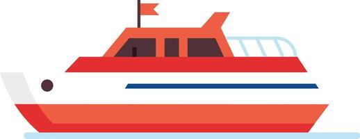Red and white ferry boat sailing on calm water, featuring a small red flag on top, offering passenger transportation services vector