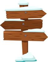 Wooden signpost covered with snow showing multiple directions, isolated on a white background, suitable for winter and christmas projects vector