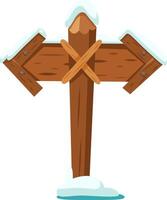 Wooden signpost covered with snow showing two opposite horizontal directions with crossed wooden planks over it indicating that both directions are closed or unavailable. Isolated on white background vector