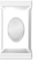 White blank packaging for wet wipes with an oval resealable sticker is showcasing a practical and convenient way to maintain personal hygiene vector