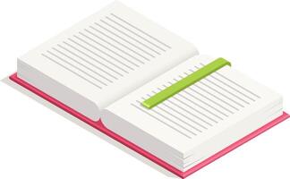 Open book with a green bookmark on a table, inviting exploration of its pages and intricate design, symbolizing endless learning, creativity, and inspiration vector