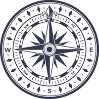 Classic compass rose design featuring a prominent fleur de lis symbol, indicating direction with clear markings for north, south, east, and west, ideal for navigation and exploration themes vector