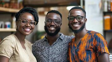 Three people smiling in a store video