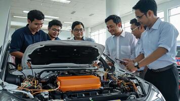 A group of men looking at the engine of a car video
