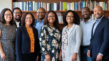 A group of black people standing together in front of a bookshelf video