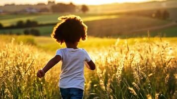 A child running through a field of tall grass video