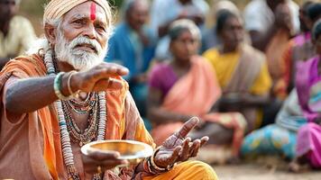 An old man with a beard and a turban sitting in front of a crowd video