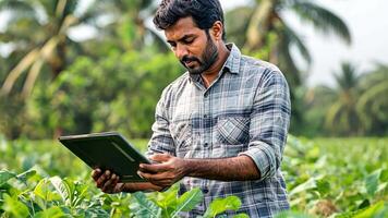 A farmer using a tablet in a field video
