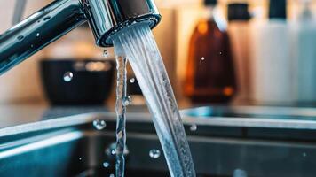 A faucet is running water from a sink video