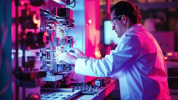 A man in a lab coat working on a machine video