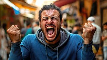 A man with his mouth open in a crowded street video