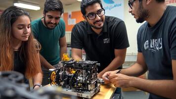 Students working on a robot in a lab video