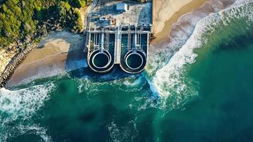 An aerial view of a dam on the beach video