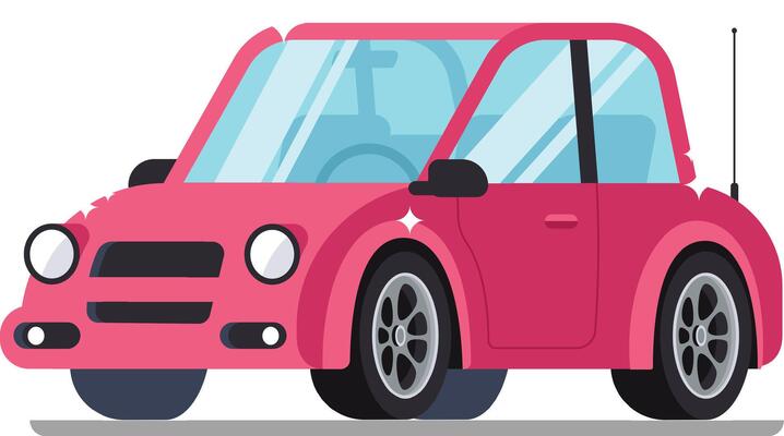 Emphasizing road safety through illustration, a pink car with broken windows and dented bodywork showcases the aftermath of a car crash