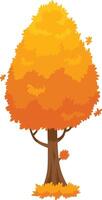 Stylized autumn tree with bright orange foliage and falling leaves creates a cheerful fall scene, perfect for nature themed projects vector