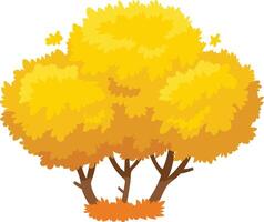 Three stylized trees with vibrant yellow leaves embrace autumn, with fallen leaves creating a warm carpet at their base vector