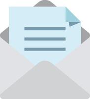 Open white envelope containing light blue letter with lines of text, isolated on white background, representing communication and messaging vector
