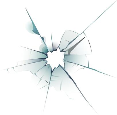 Broken glass pane with sharp edges creating a dangerous hole, representing concepts such as vandalism, fragility, and destruction