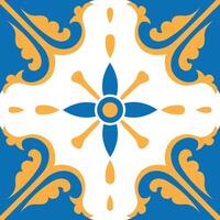 Portuguese azulejo decorative tile featuring stylized flower and leaves in blue, yellow, and white, ideal for backgrounds, patterns, and cultural designs vector
