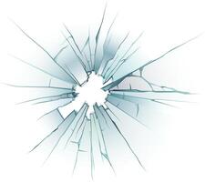 Shattered glass with cracks radiating outwards from a central hole, creating a textured and abstract pattern on a white background, conveying concepts of damage, fragility, and destruction vector